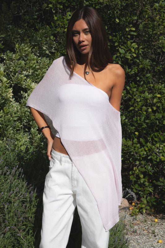 BALI Wide Off Shoulder Light Pink Knit Cape