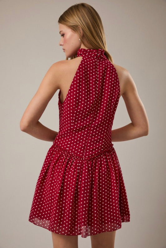 Stella Rosso Halter Neck Polka Dot Mini Dress